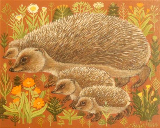 Sheila Flinn (20th C.) Hedgehogs, 8 x 9.5in.